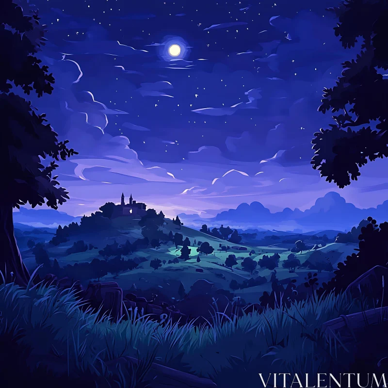 AI ART Moonlit Castle Landscape