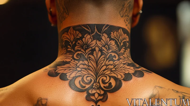 Detailed Ornate Tattoo Design on Neck AI Image