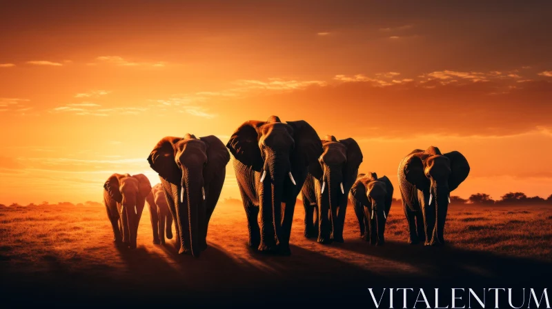 Elephants Journeying at Sunset - A Tale Told Through Imagery AI Image