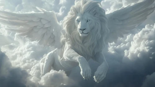 Celestial Lion with Wings in the Heavens