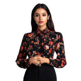 Woman in Floral Blouse Portrait