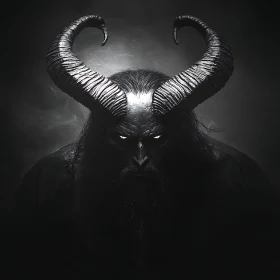 Dark Demonic Figure with Curved Horns