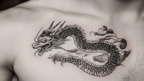 Detailed Mythical Dragon Chest Tattoo