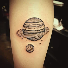 Intricate Saturn Tattoo with Moon