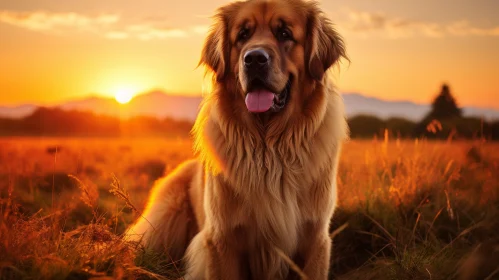 Golden Retriever in the Glow of Sunset