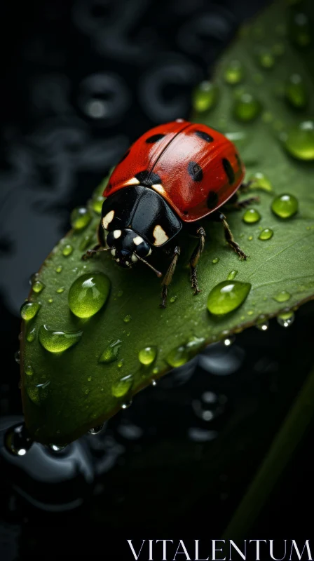 Ladybug on Leaf with Dew - A Fauvist Wildlife Portrait AI Image