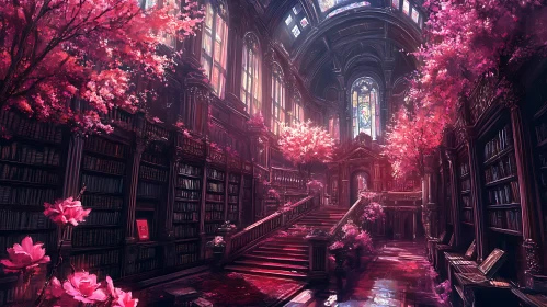 Ornate Library with Floral Accents