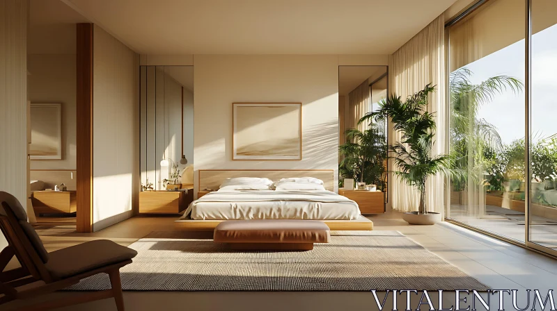 Minimalist Bedroom Design with Indoor Plants AI Image