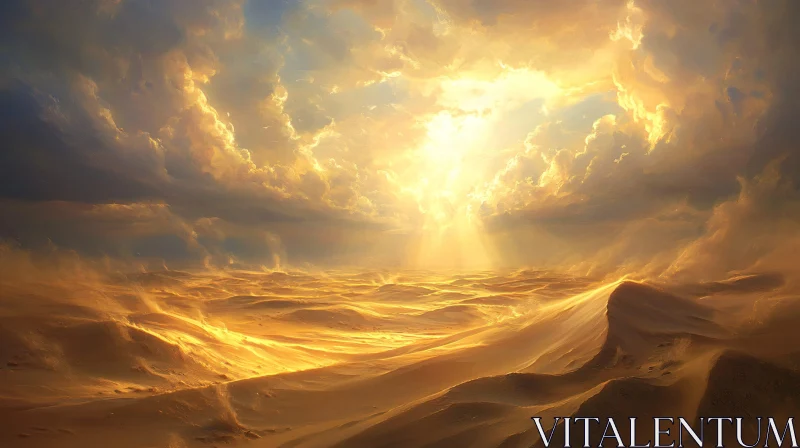 AI ART Sunlit Desert Dunes Beneath Majestic Clouds