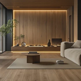 Modern Minimalist Living Room with Wood Accents