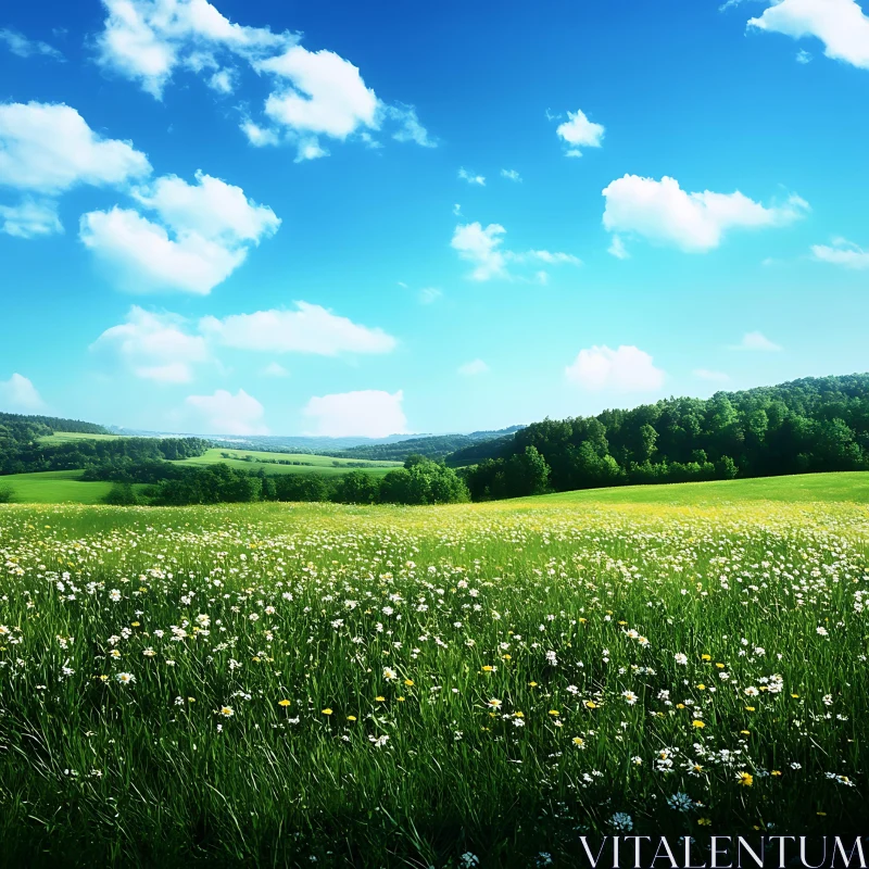 Idyllic Meadow Landscape with Wildflowers AI Image