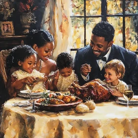 Joyful Family Thanksgiving Feast Painting