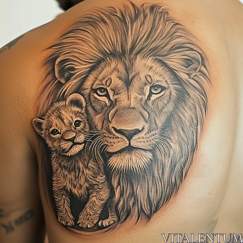 Majestic Lion and Cub Tattoo AI Image