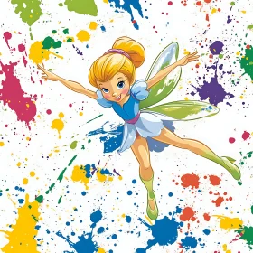 Cartoon Fairy with Paint Splashes