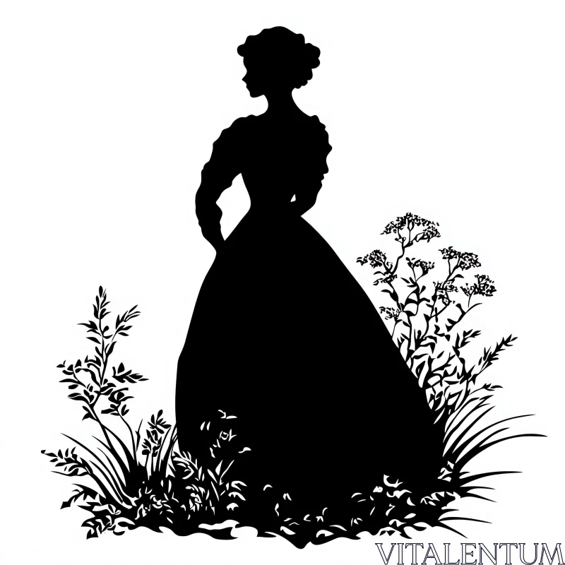 Vintage Woman Silhouette with Floral Design AI Image