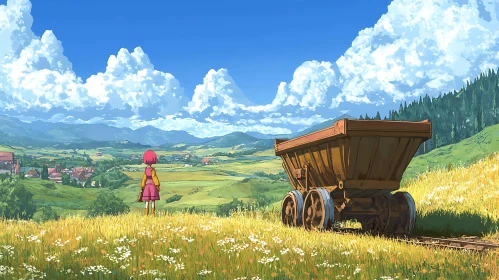 Anime Girl in Golden Field