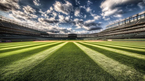 Green Baseball Field with Stadium Seating