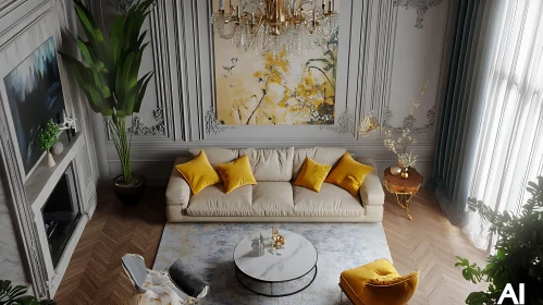 Luxury Living Room with Yellow Accents