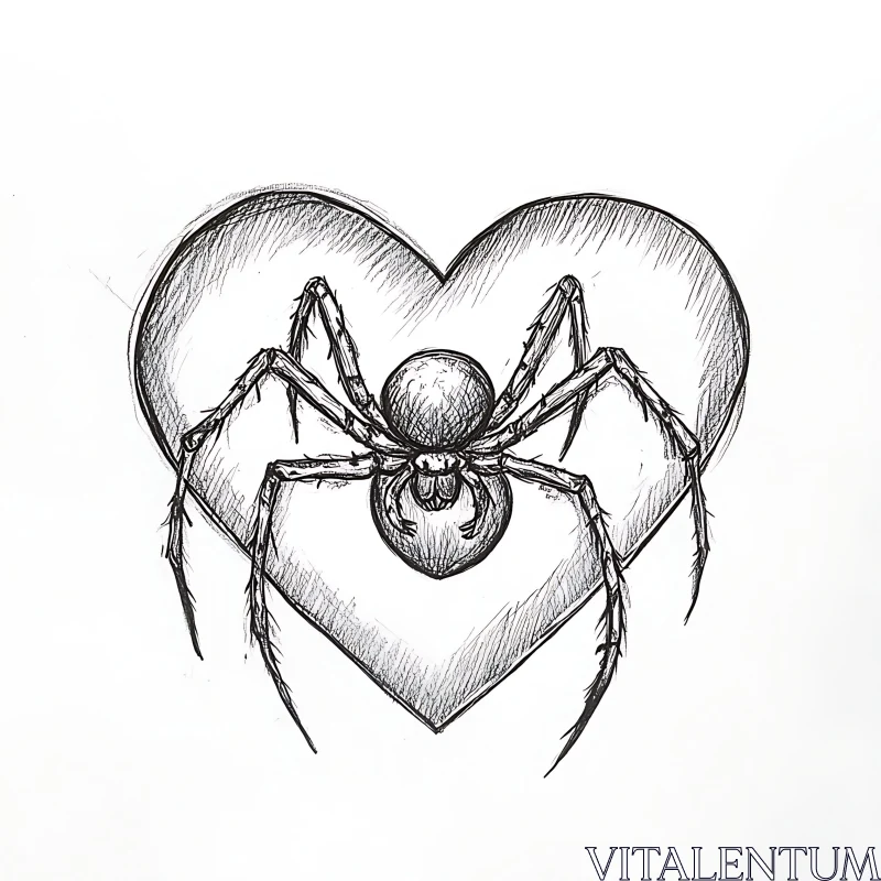 Detailed Spider Drawing with Heart AI Image