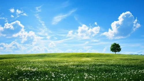 Lone Tree in a Green Meadow