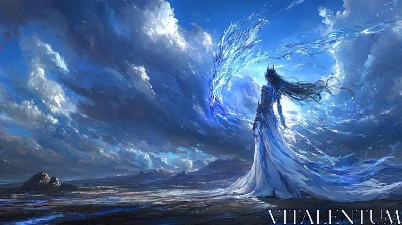 Fantasy Woman in Blue Sky AI Image