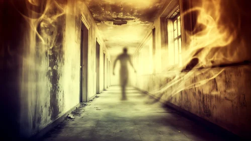 Ghostly Figure in a Haunted Corridor