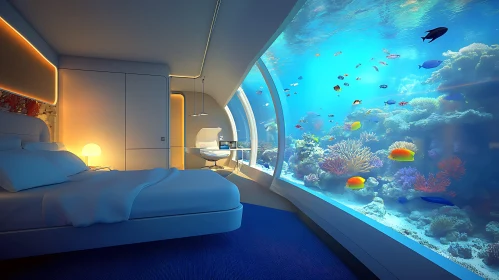 Bedroom with Underwater Aquarium View