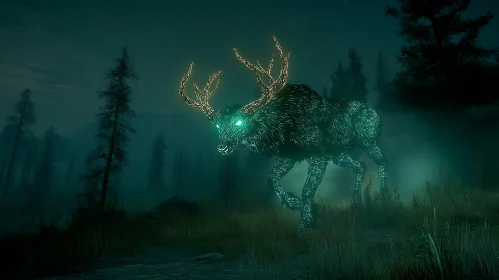 Glowing Deer in Woodland Scene