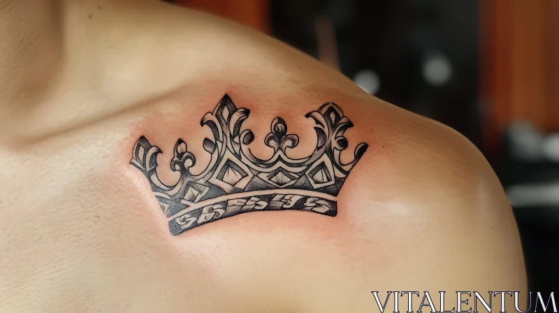 Ornamental Black Crown Shoulder Tattoo AI Image