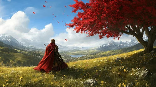 Red Tree Meadow Landscape