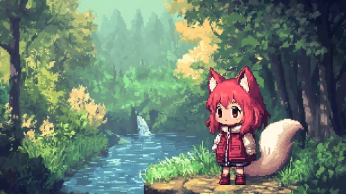 Anime Fox Girl by the River