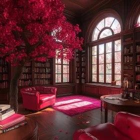 Crimson Library With Indoor Tree