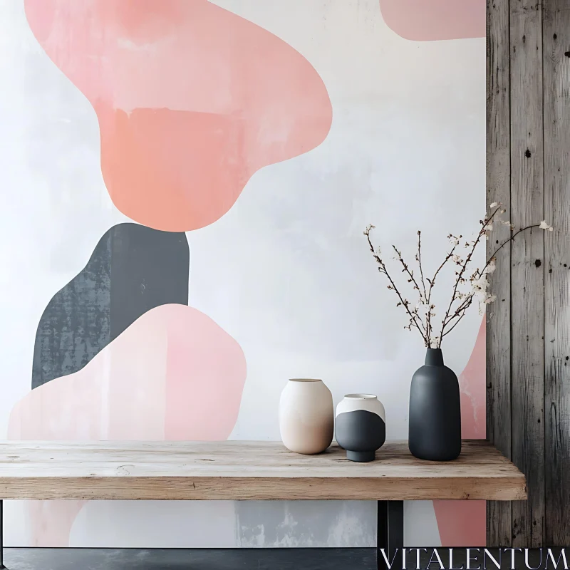 Contemporary Decor Featuring Abstract Art and Vases AI Image