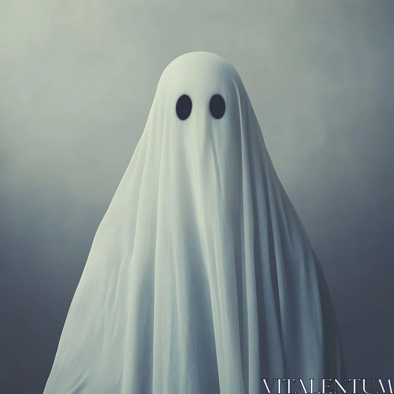 Ghostly Figure in White Sheet AI Image