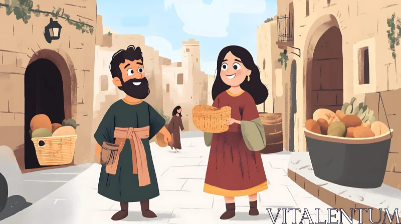 Cartoon People in Ancient City Setting AI Image