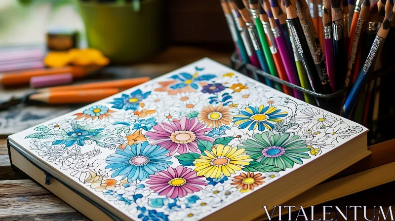 Artistic Floral Pattern Coloring Book AI Image