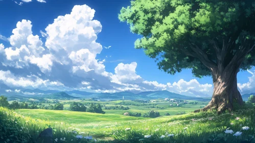 Green Meadow and Blue Sky Scenery