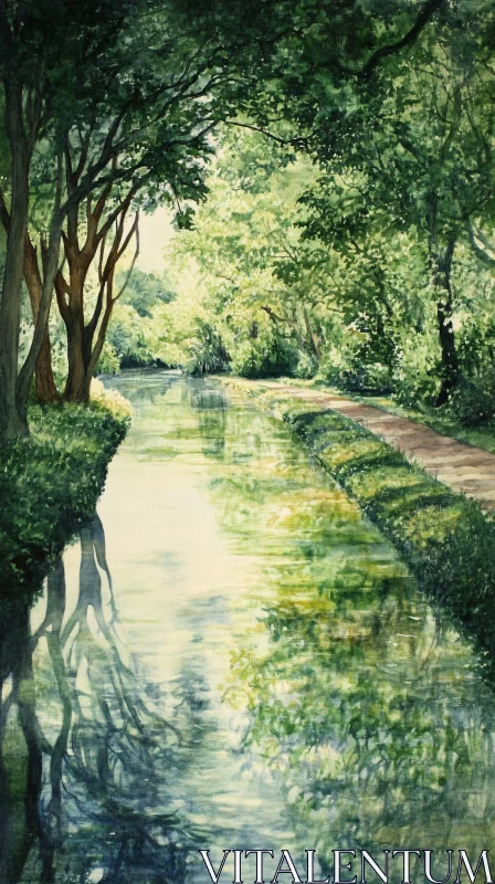 AI ART Peaceful River in a Green Forest