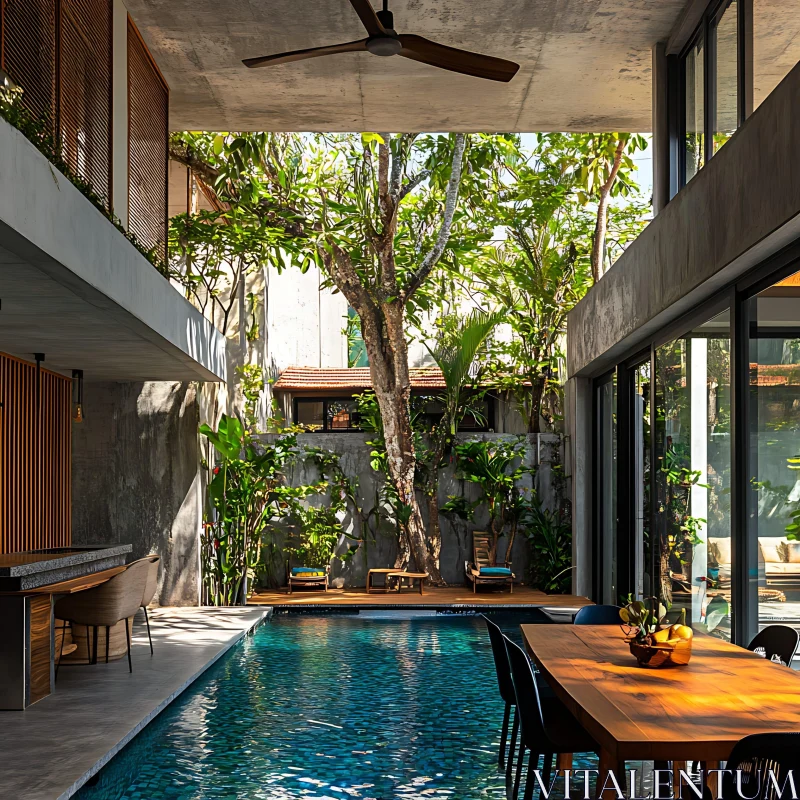 Tranquil Indoor Pool with Lush Greenery AI Image