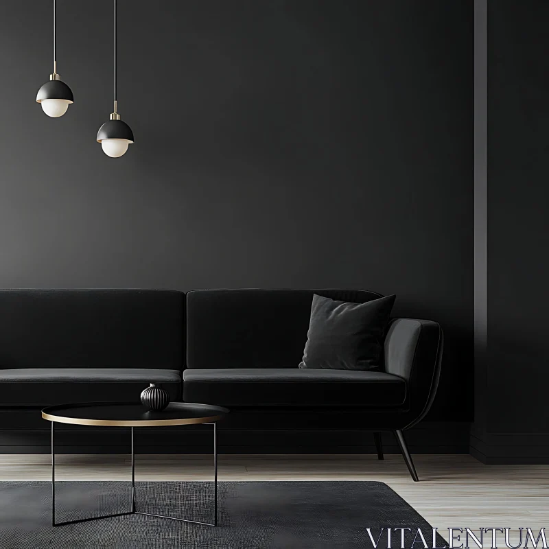 AI ART Modern Black Sofa and Table Interior