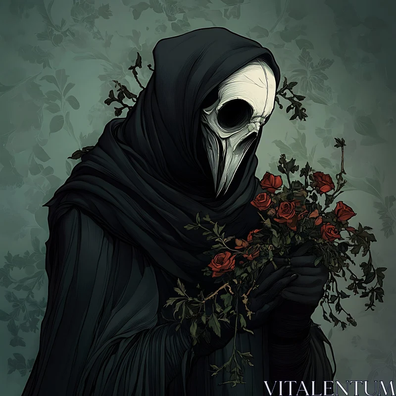 AI ART Dark Robe and Roses Portrait