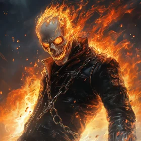 Flaming Skull Character in Black Leather