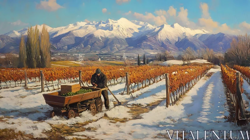 Snowy Vineyard Landscape AI Image