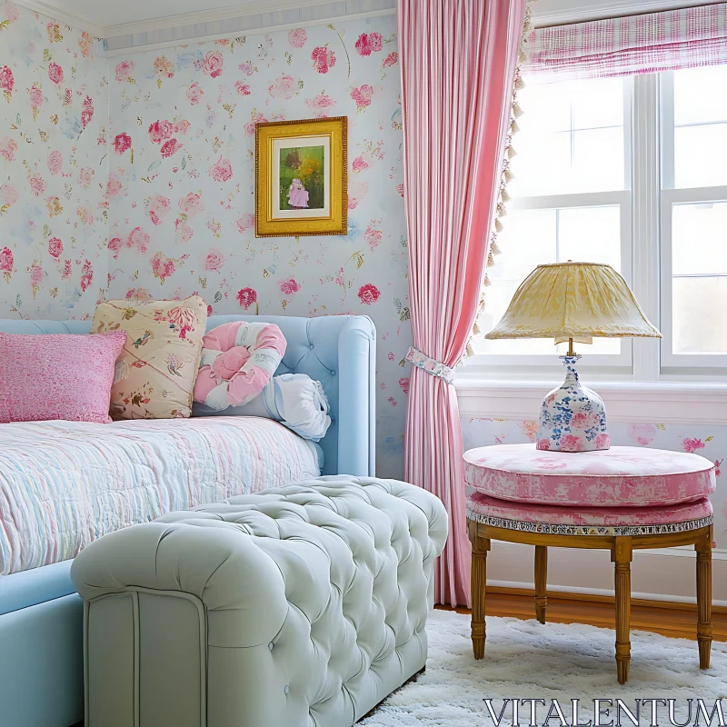 AI ART Charming Pastel Room with Floral Accents