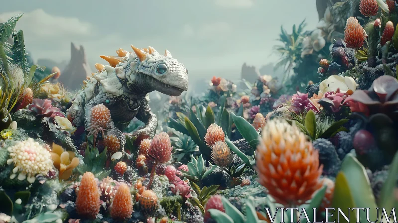 AI ART Lizard among the Flowers