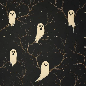 Whimsical Ghosts on Branches Pattern