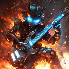 Robot Playing Electric Guitar in Flames