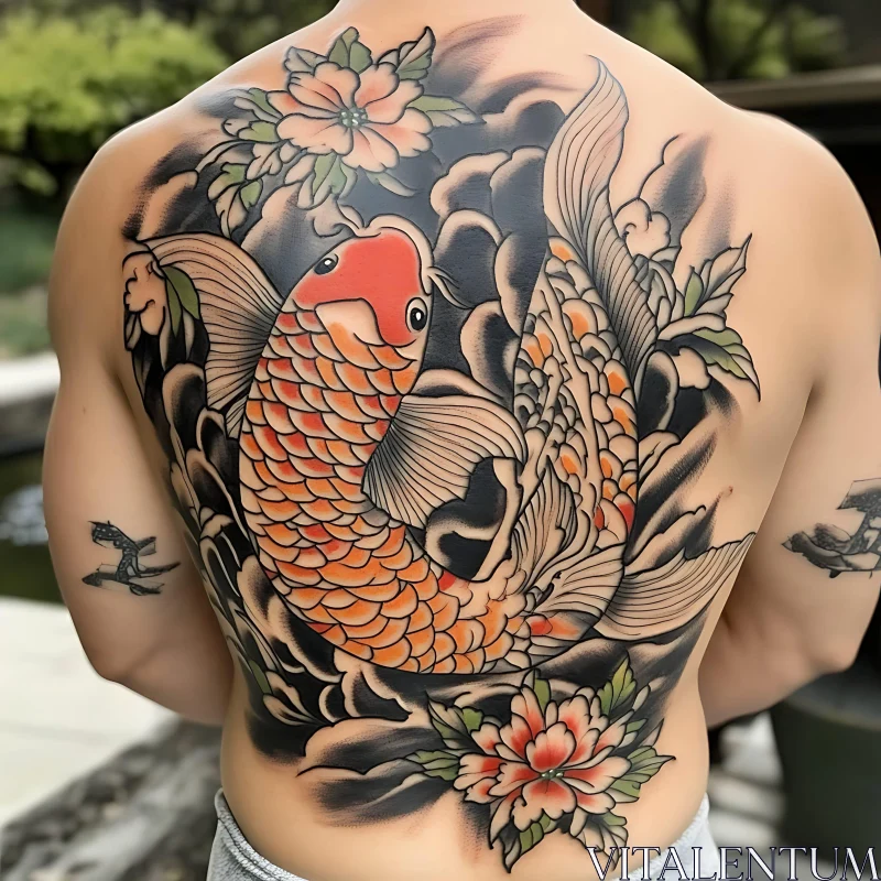 Detailed Back Tattoo of a Koi Fish AI Image