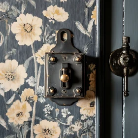 Antique Lock on Floral Wallpaper