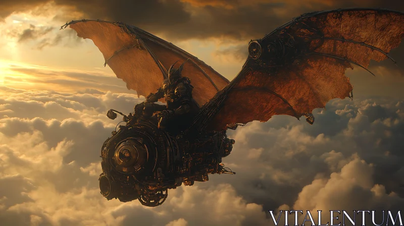 AI ART Vintage Flying Machine in Golden Sky